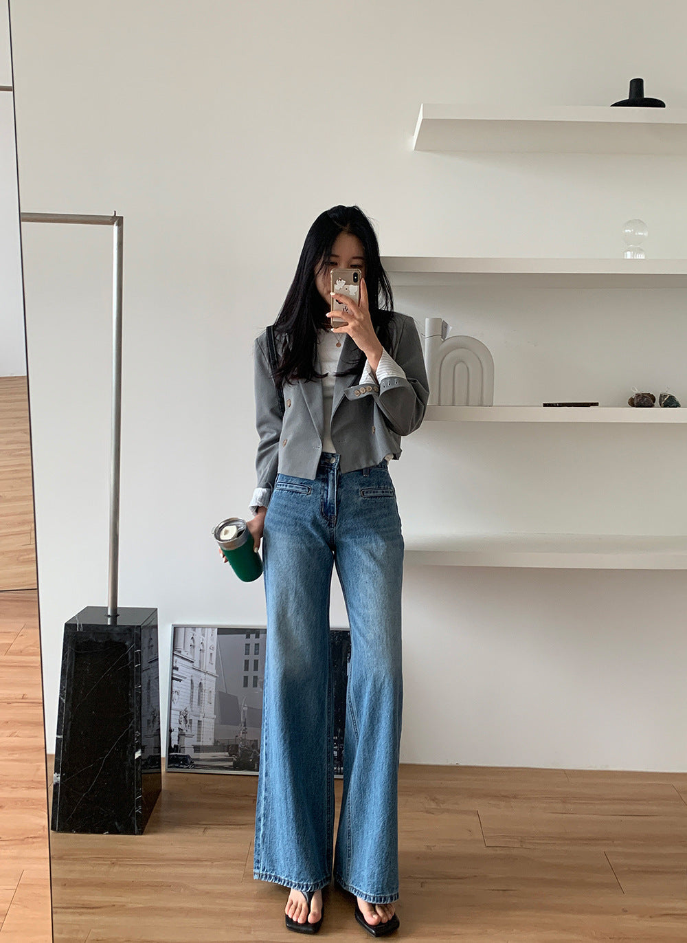 Retro High Waist Chenille Wide Leg Jeans for Women S-XL