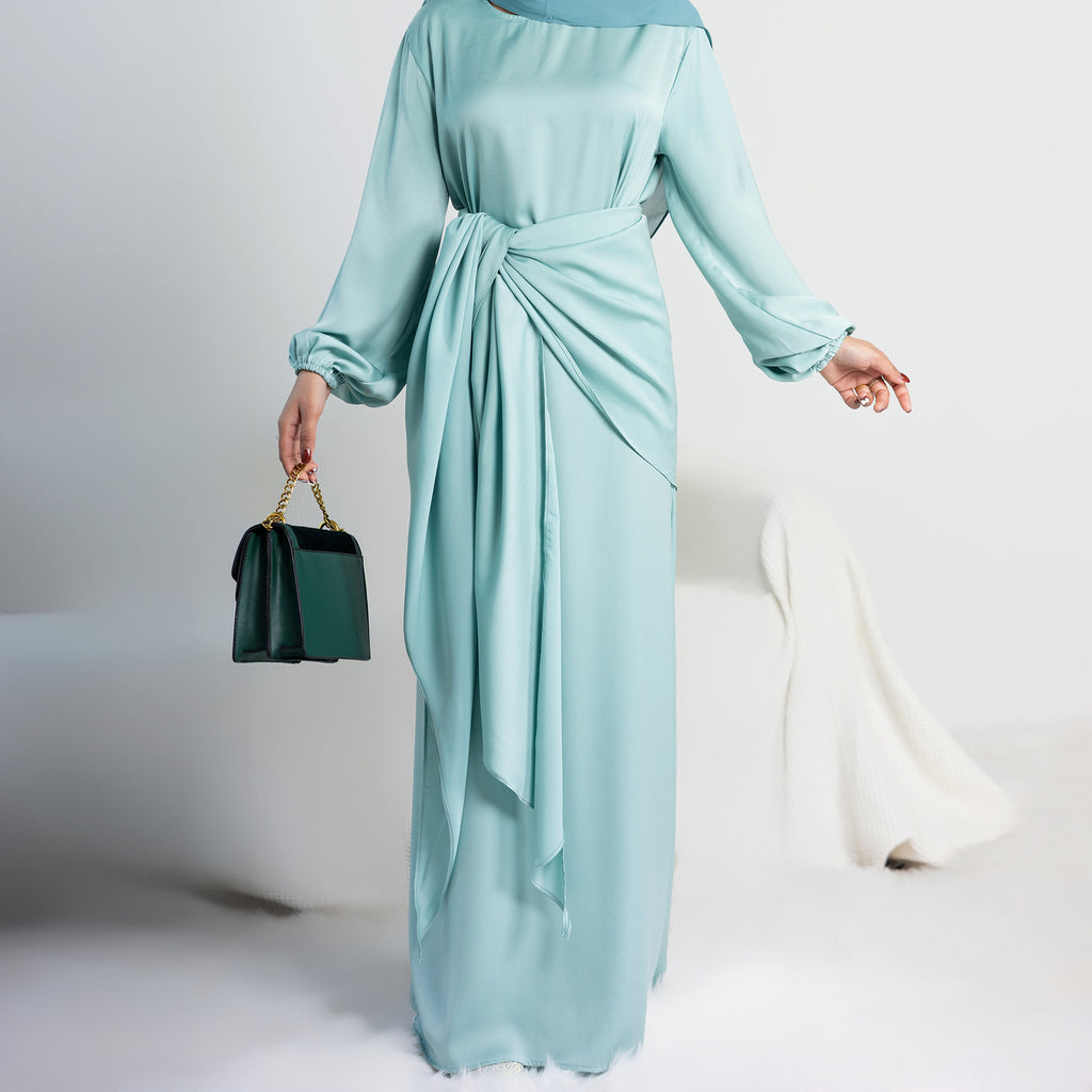 Soft Two-Piece Robe Dress with Round Neck