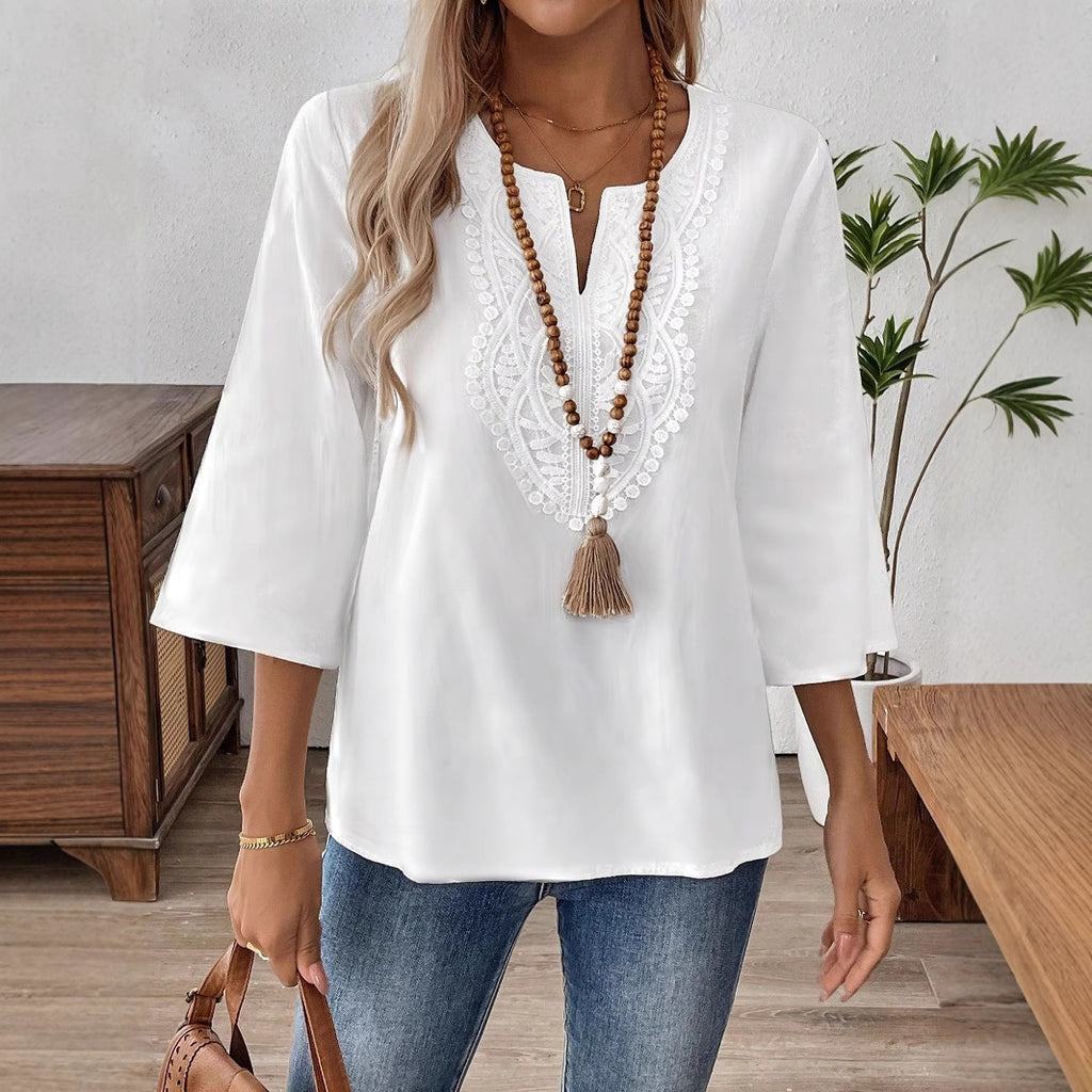 Elegant White Solid Color Loose Polyester Shirt