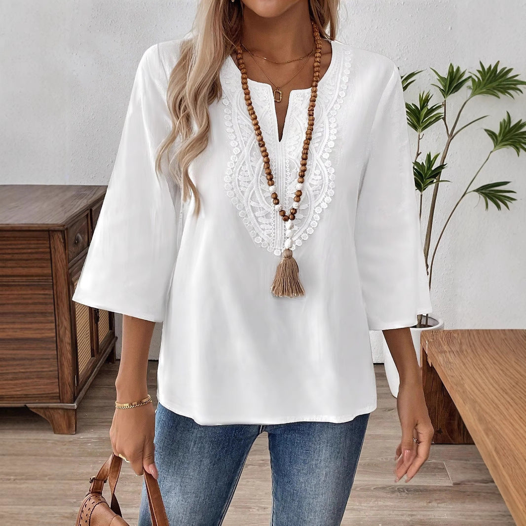Elegant White Solid Color Loose Polyester Shirt