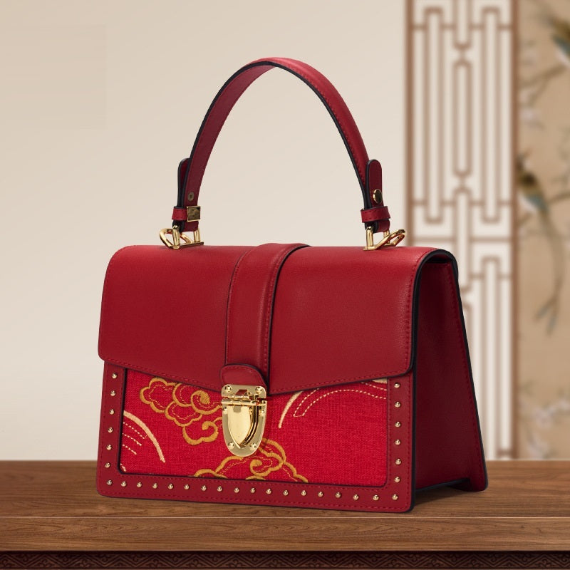 Sac bandoulière en cuir de vachette grande capacité avec serrure - Tendance et polyvalent
