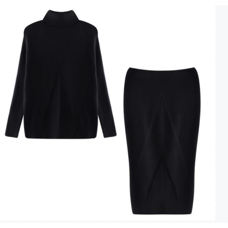 Pull col roulé tricoté de style européen et américain avec jupe chaude ajustée