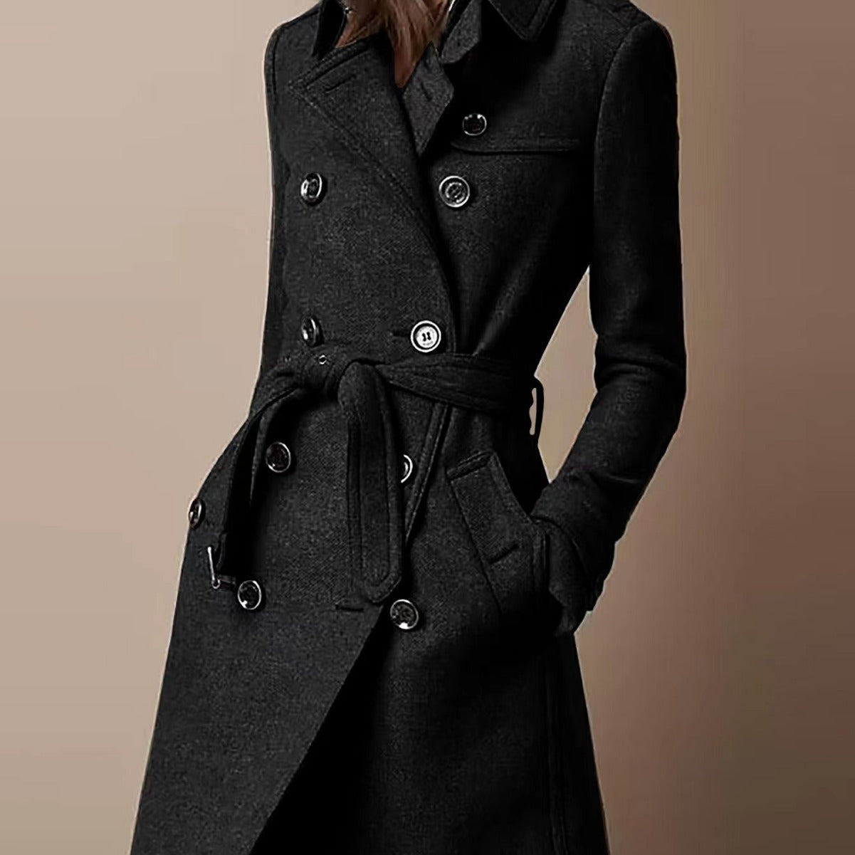 Manteau en laine décontracté à double boutonnage pour femme