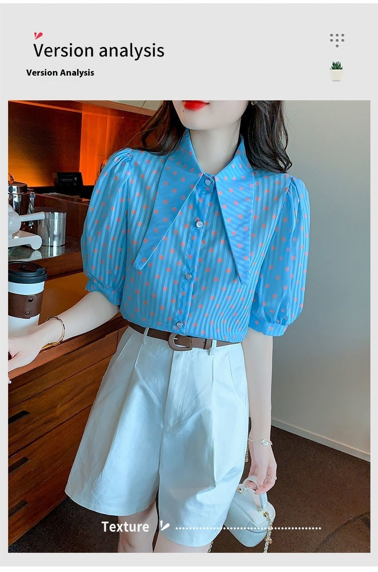 French Style Retro Puff Sleeve Women's Short Sleeve Shirt Summer Design