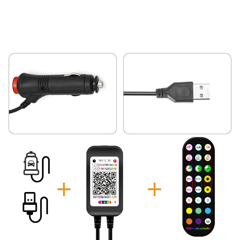 شريط إضاءة LED لاسلكي RGB للسيارة، مقاوم للماء، تحكم موسيقي، مصباح جو