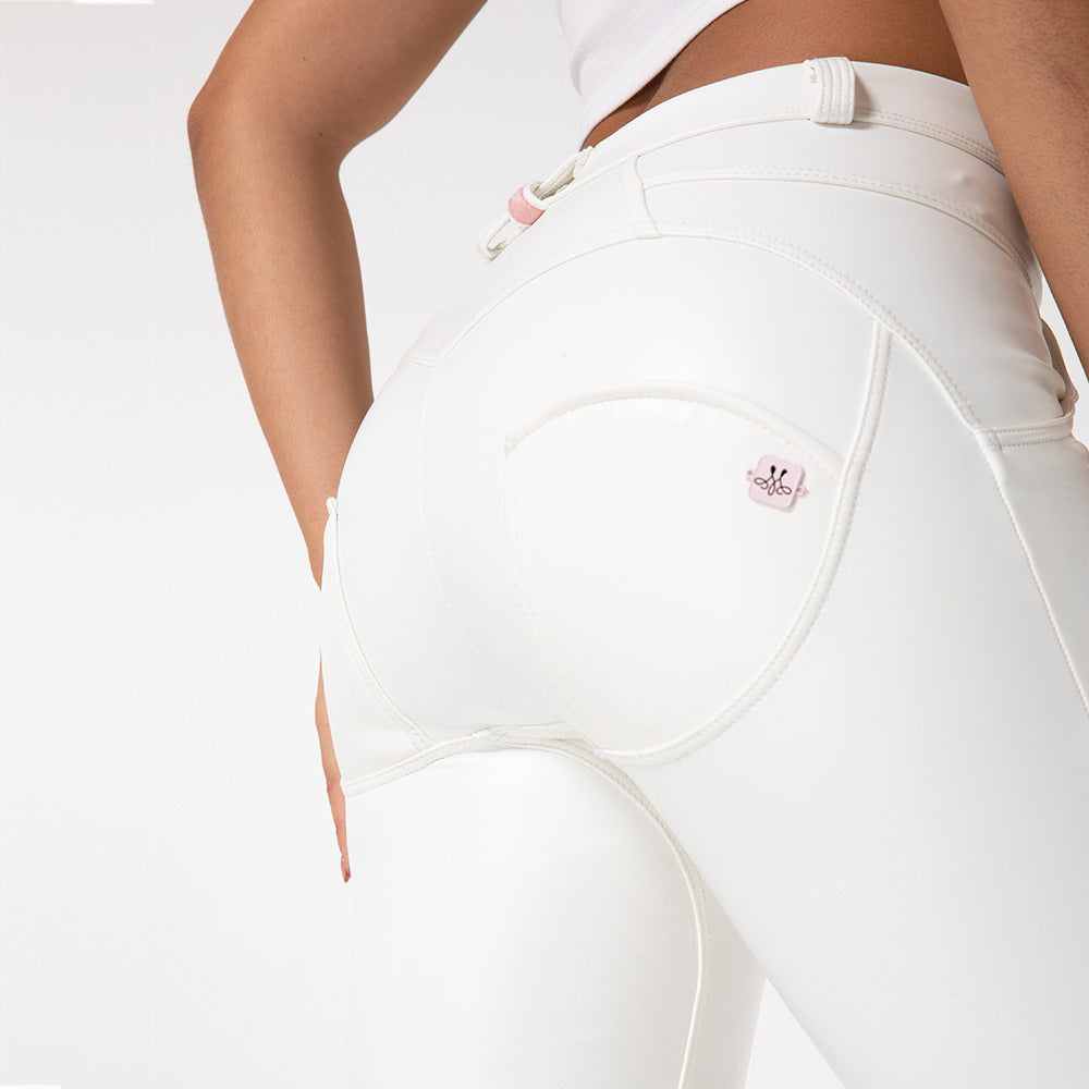 White PU Leather Pencil Pants for Women Fitness