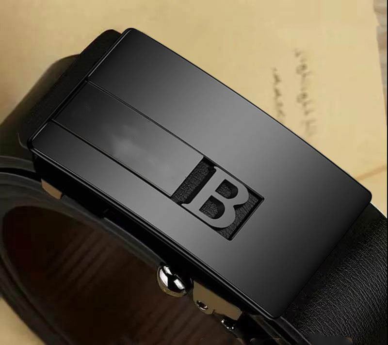 Men's Genuine Leather Automatic Buckle Toothless Belt Black