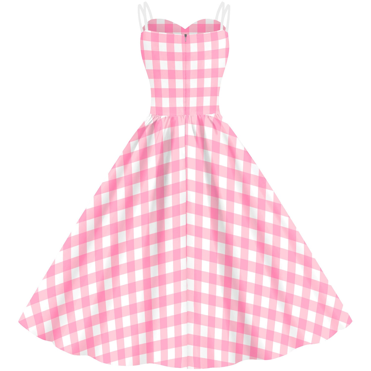 Women’s Barbie Pink Plaid Digital Print Dress