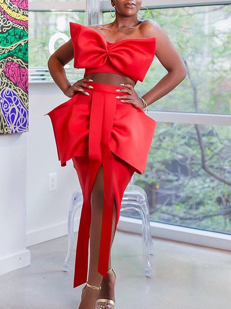 Bow Wrap Off-Shoulder Versatile Crop Top