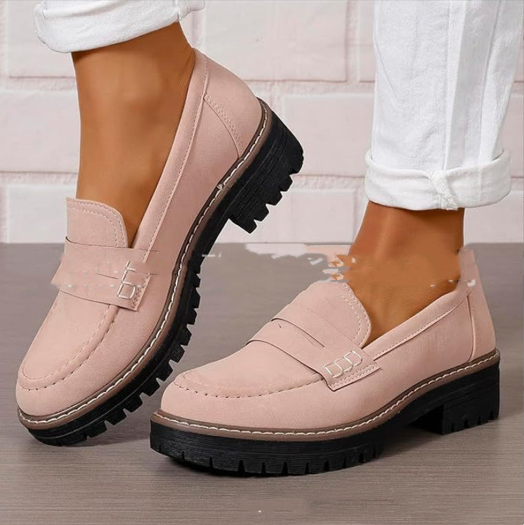 Chaussures décontractées à talon mi-haut pour femmes, style britannique mat