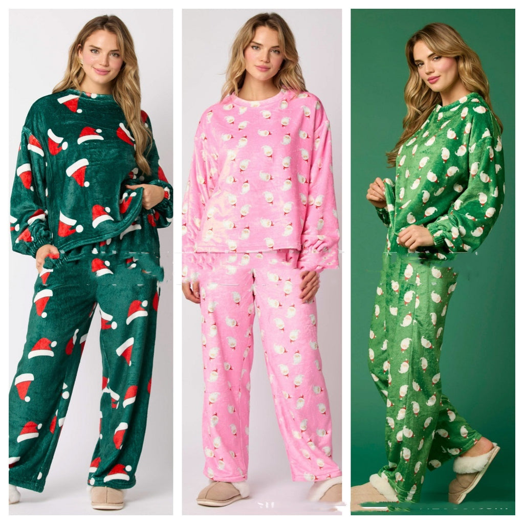 Ensemble de pyjama en flanelle décontracté 2 pièces pour femme chemise de détente de Noël à manches longues