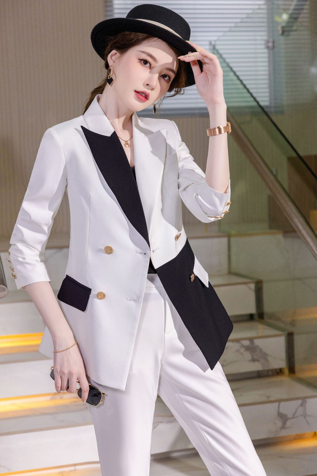 Ensemble tailleur de travail en polyester pour femme coupe ajustée