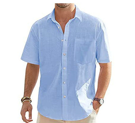 Men's Cotton Linen Short Sleeve Shirt Top