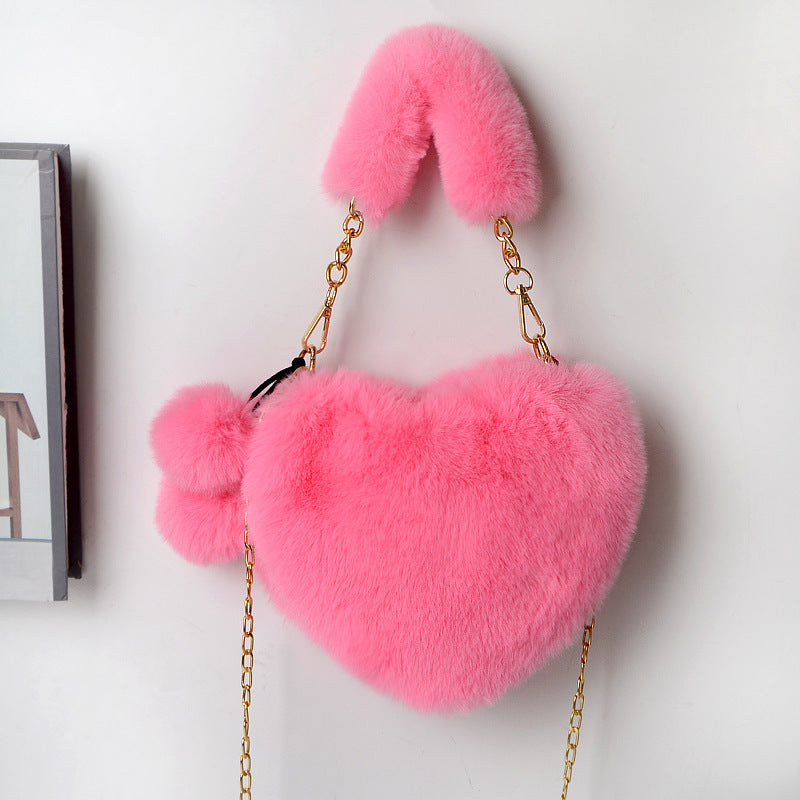 Sacs d'amour Sac à main cœur doux en peluche de taille moyenne avec fermeture éclair