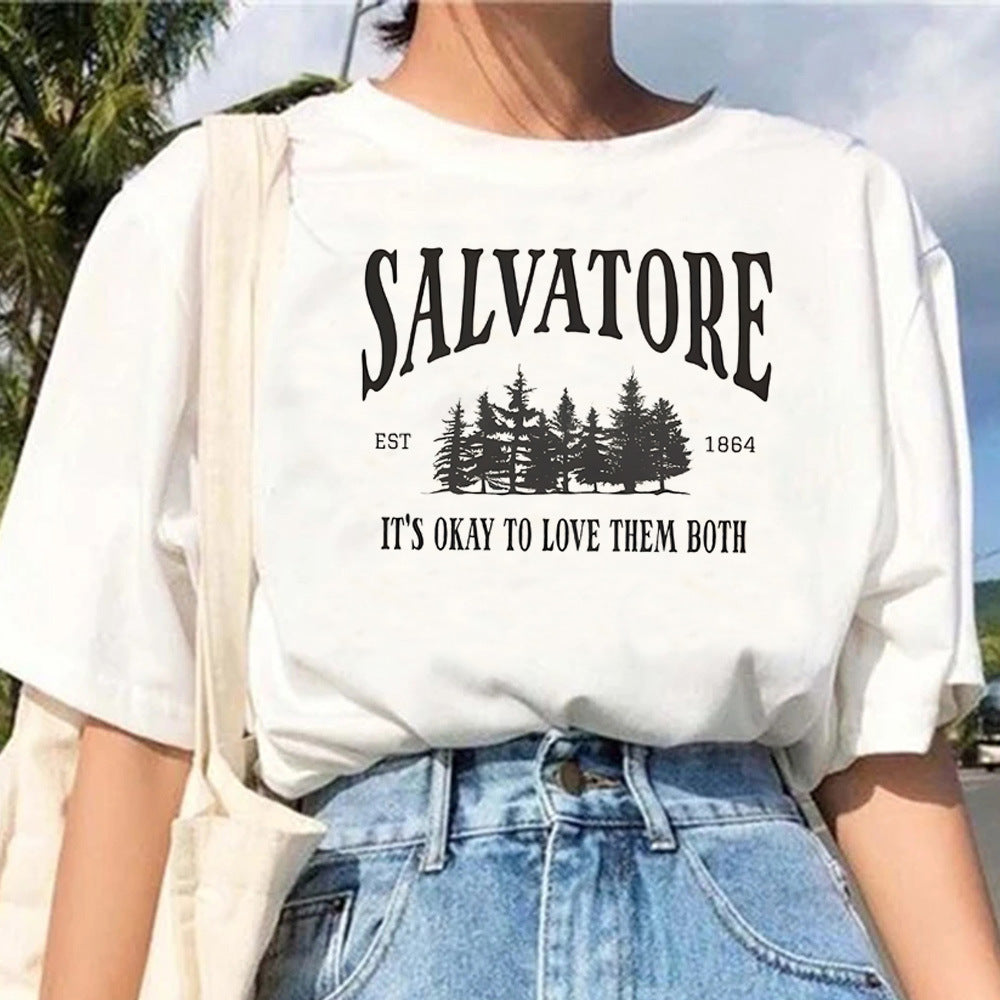 Pull décontracté en coton blanc à manches courtes et motif géométrique pour femme