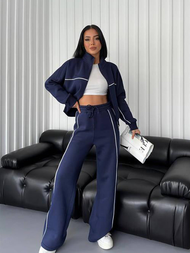 Women's Long Sleeve Half Turtleneck Cardigan Suit with Trousers