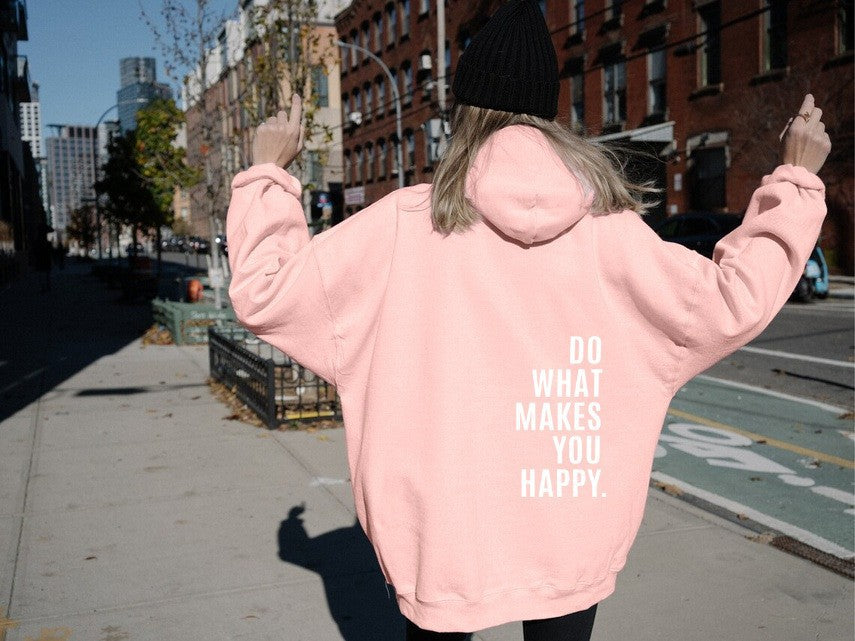 Sweat à Capuche Sport Ample avec Imprimé "Do What Makes You Happy"
