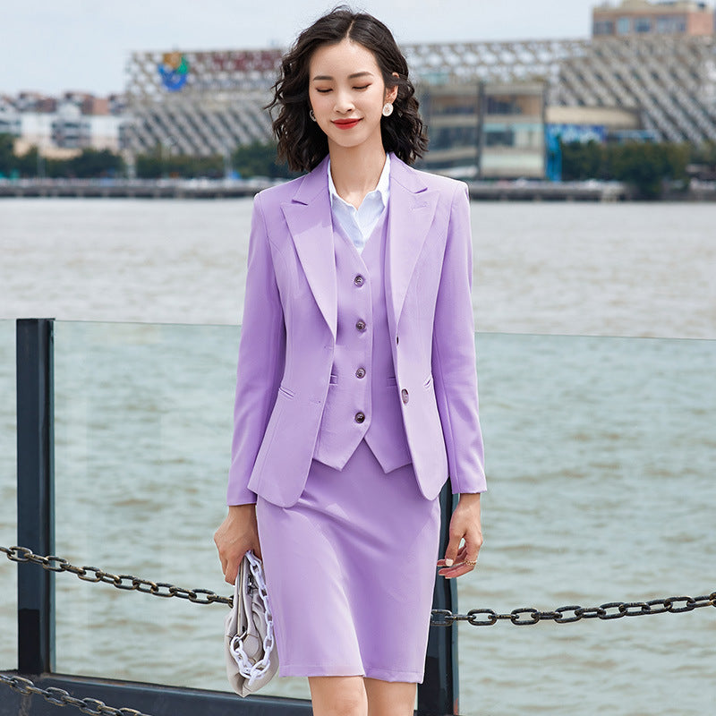 Fashion Lady Professional Blazer Suit with Vest and Trousers in Purple, Green, Navy Blue
