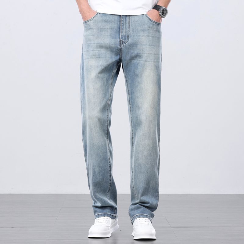 Jean Homme Coupe Droite Ample Taille Haute Coton Fin pour l'été