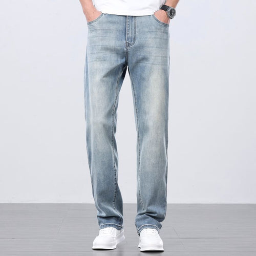 Jean Homme Coupe Droite Ample Taille Haute Coton Fin pour l'été