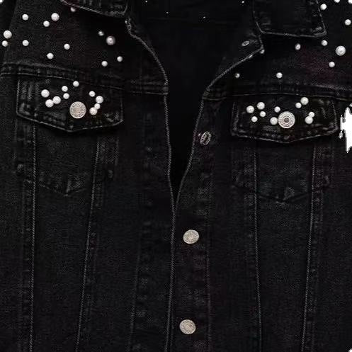 Veste courte en jean perlé, style « Heavy Industry »