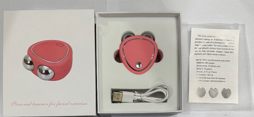 Portable Micro-Current Facial Beauty Instrument with Double Roller Massager for Lifting, Thinning & Reducing Edema