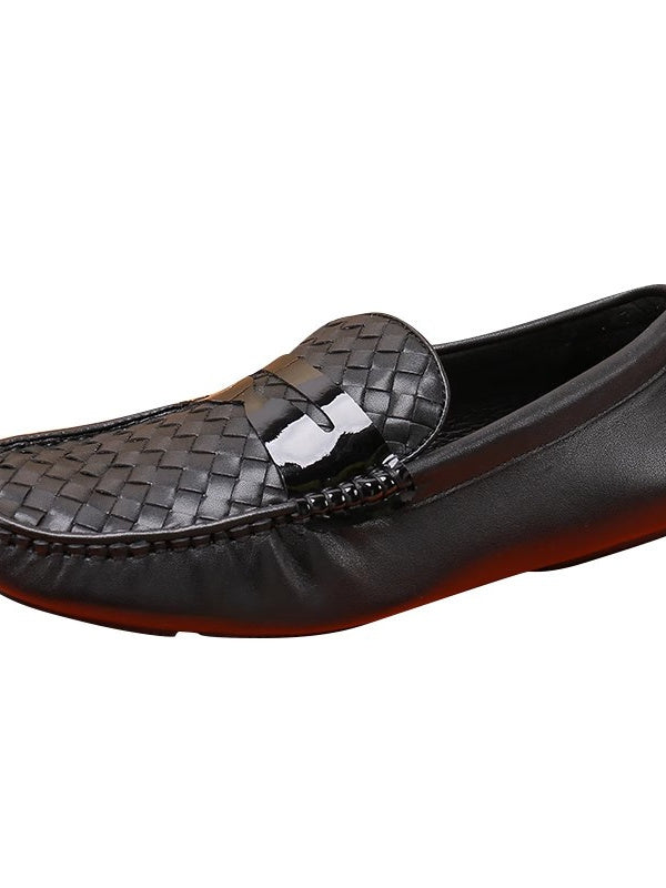 Large Black Gommino Men's Casual Cowhide Shoes Flat Heel