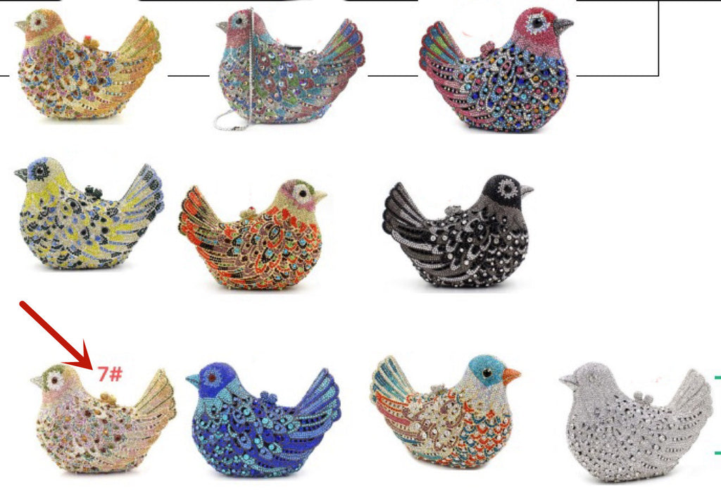 Bird and Peace Dove Rhinestone Dinner Bag 19x14x5.5cm Alloy Gem Clutch