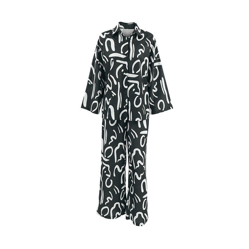 Gilet homewear manches longues imprimé aspect soie