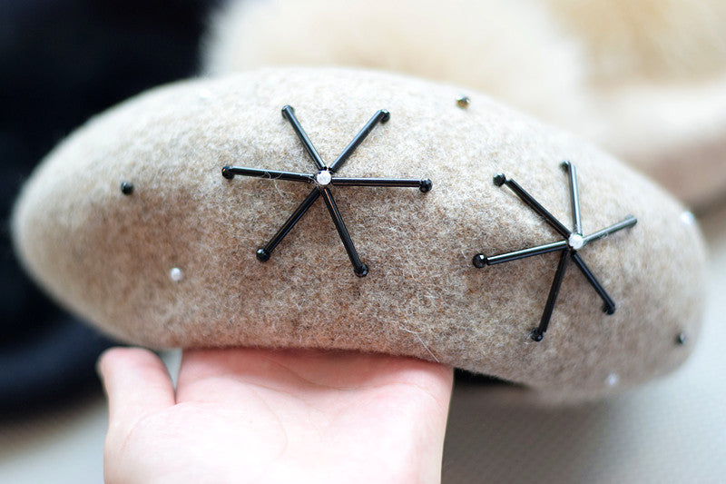 Women's Wool Dome Hat with Fox Fur Ball – Winter Warm M(56-58cm)