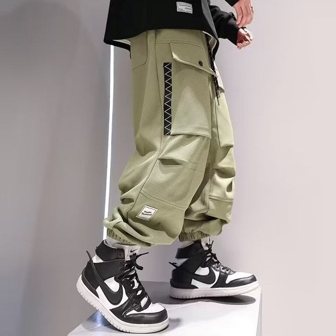Retro Loose Tapered Men's Overalls in Black, Apricot & Green
