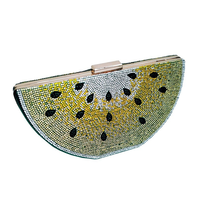 Dinner Ladies Diamond Clutch Evening Bag 9 Inch PU Leather Dumpling Shape