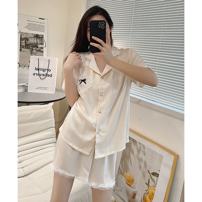 Women’s Korean-Style Pink Short-Sleeve Shorts Pajama Set, Rayon, Summer, Casual, Breathable