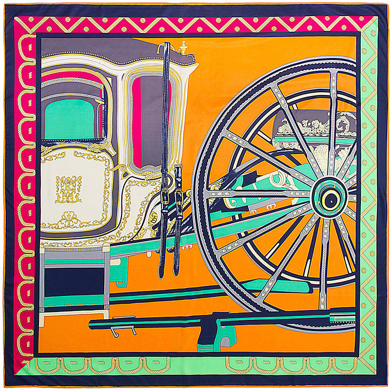 Floral Carriage Jacquard Large 130cm Silk Twill Square Scarf Shawl