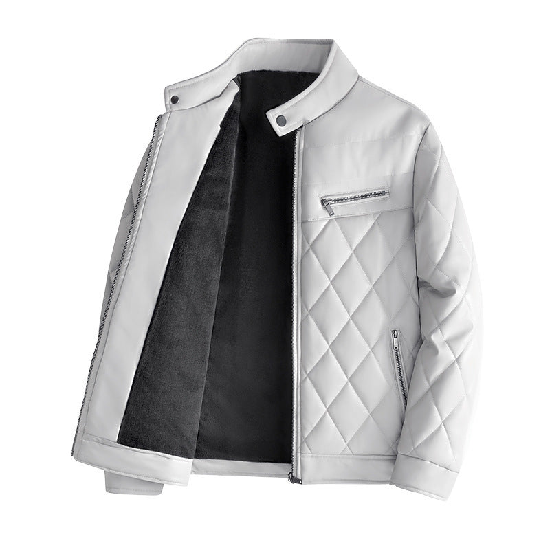 Men's Casual Thick PU Leather Jacket Winter Fleece-Lined