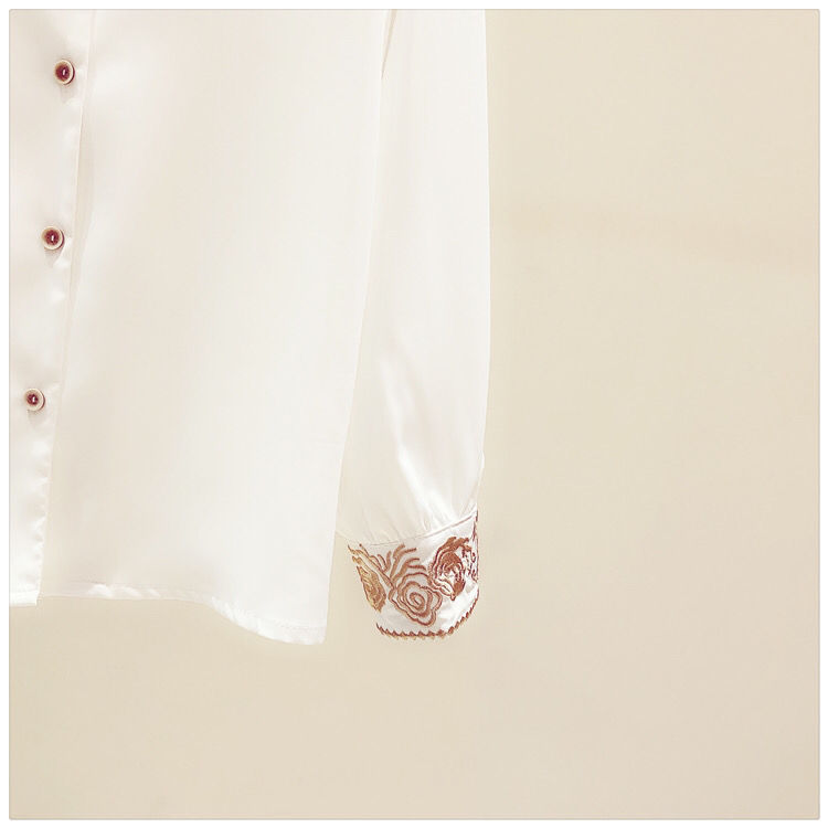 Women's Embroidered Chiffon V-Neck Long Sleeve Blouse