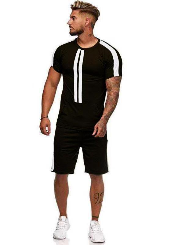 Men's Striped Casual Sports Shorts Set with T-Shirt