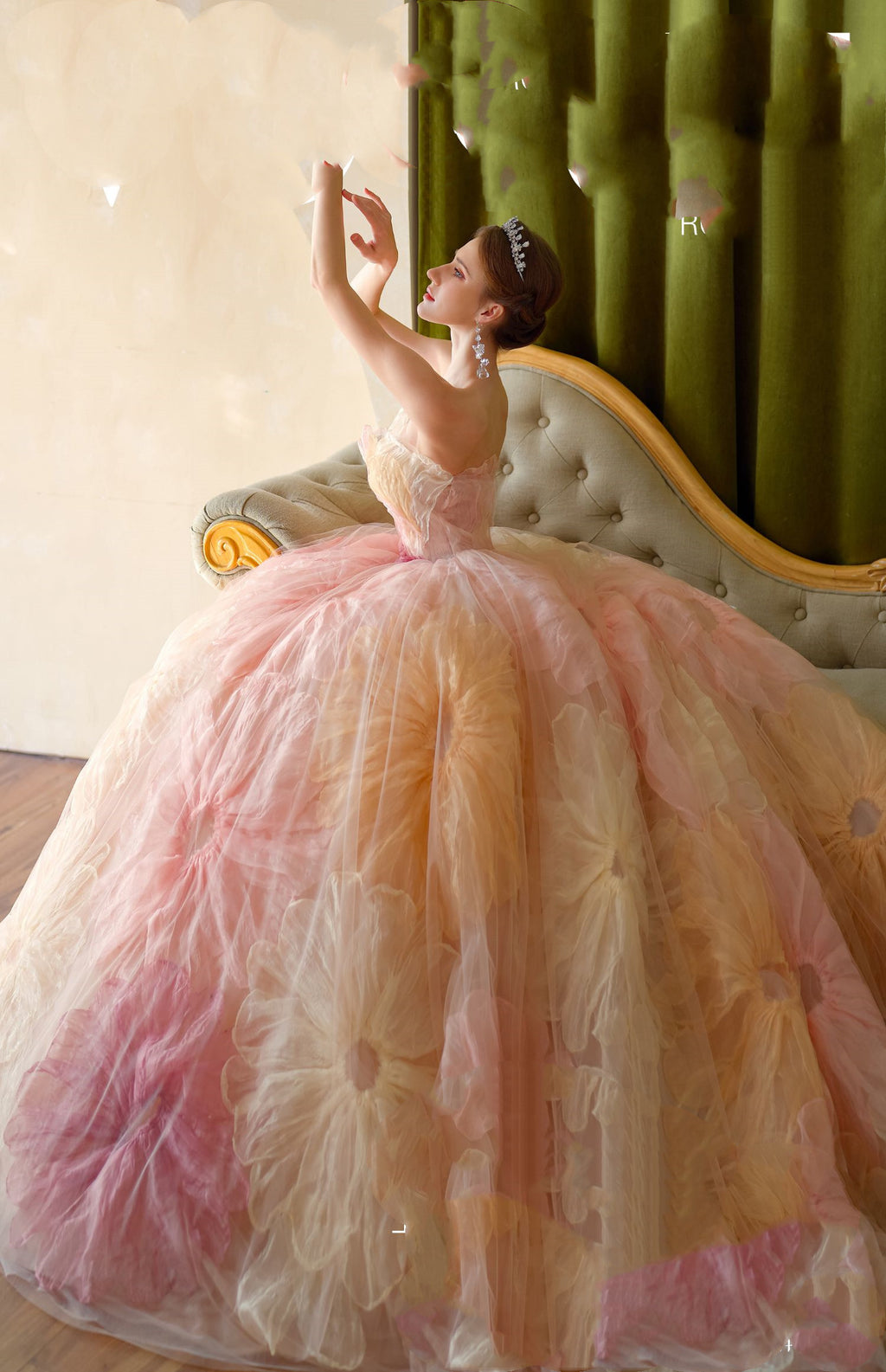 Robe de mariée avec traîne et voile en tulle S-XL pour spectacle de mariée