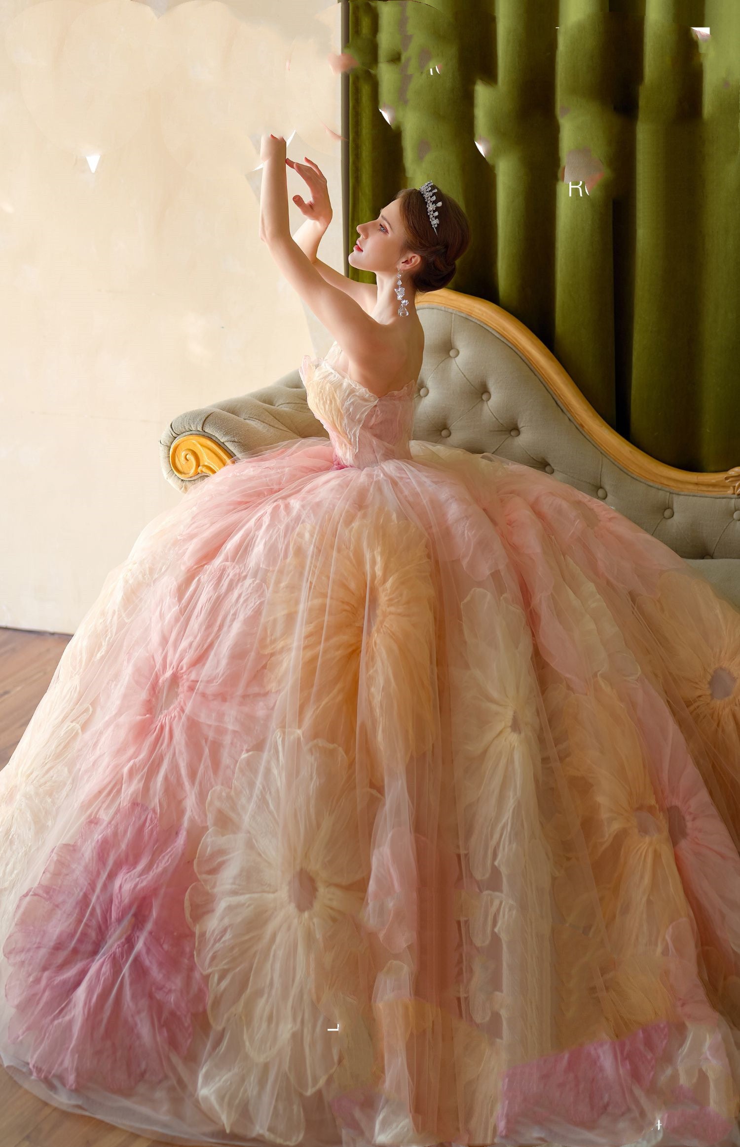 Robe de mariée avec traîne et voile en tulle S-XL pour spectacle de mariée
