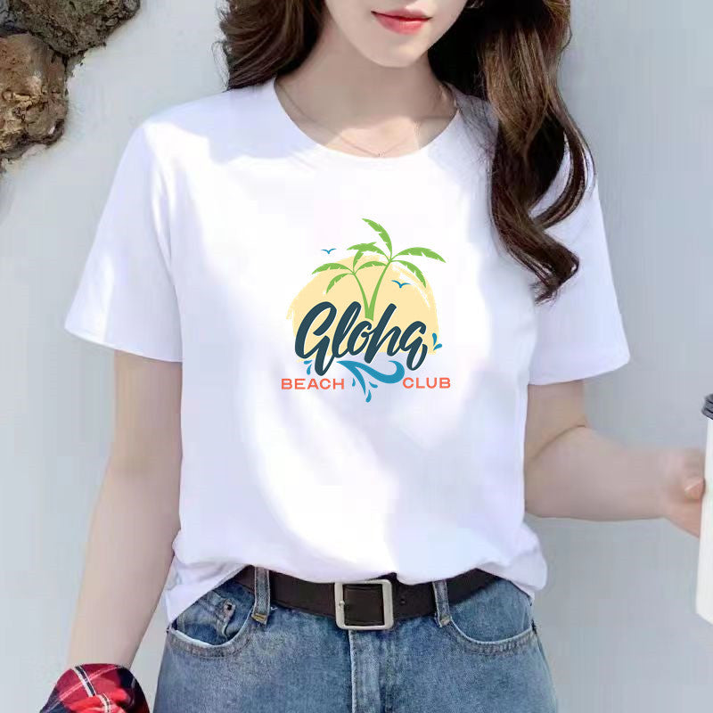 T-shirt blanc en coton à manches courtes coupe ample pour femme