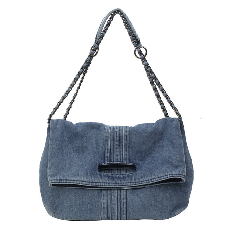 Denim Simple Shoulder Messenger Bag with Chain Detail