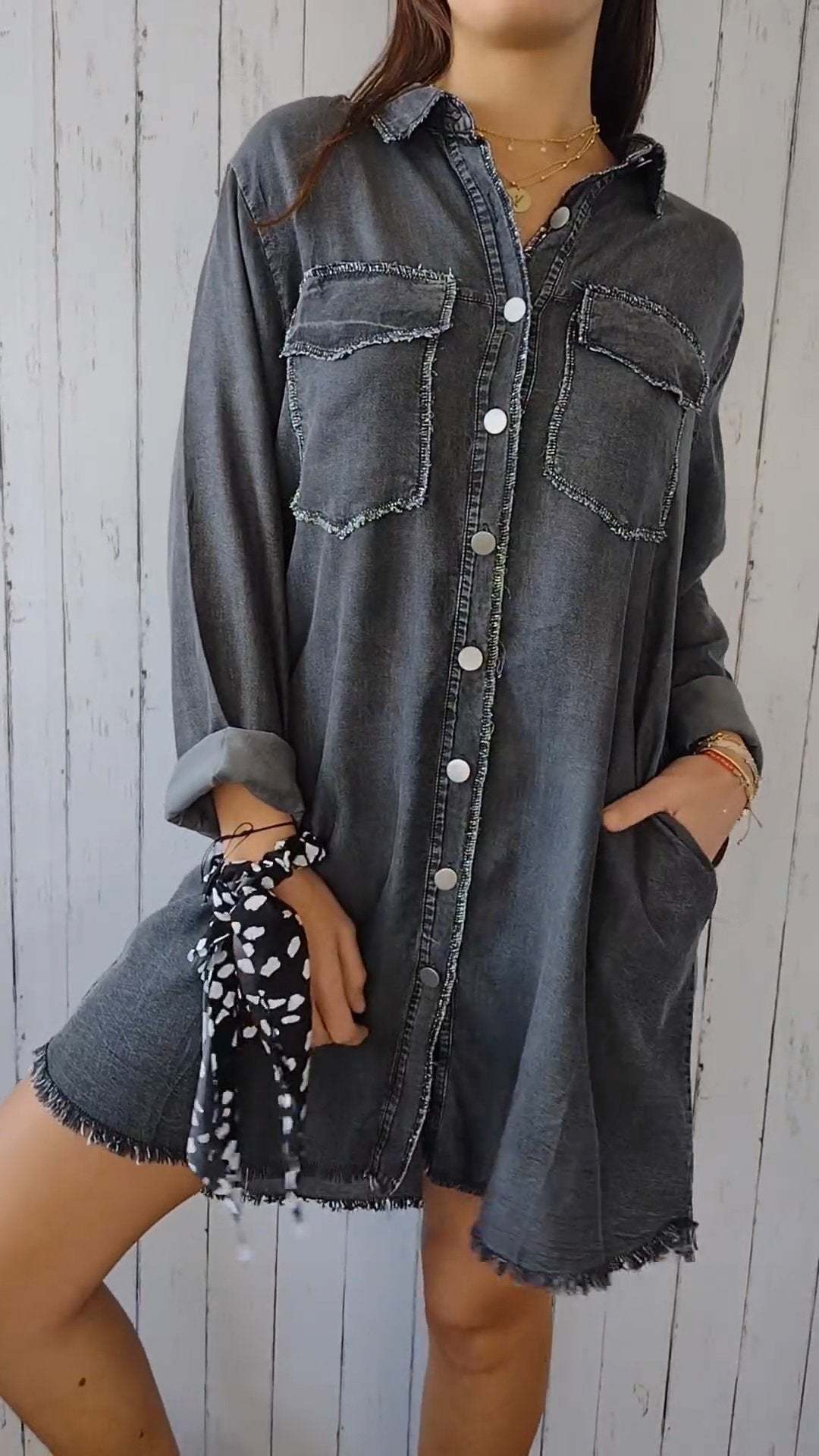Cotton Linen Color Block Casual Long Shirt Coat