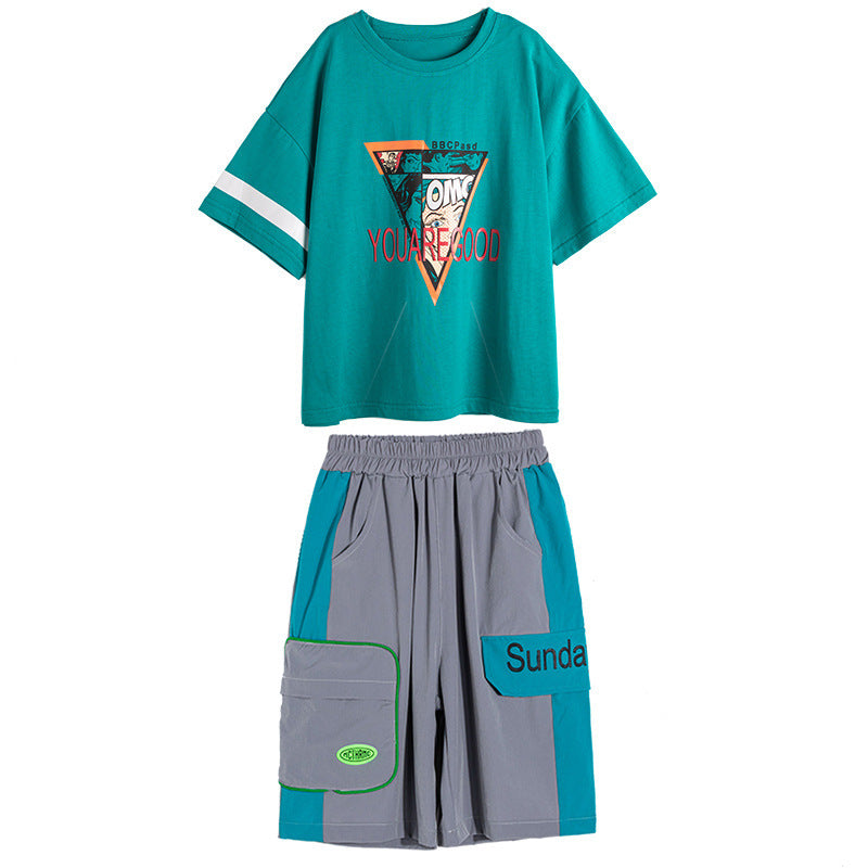 Boys Summer Short-Sleeve Cotton Two-Piece Suit