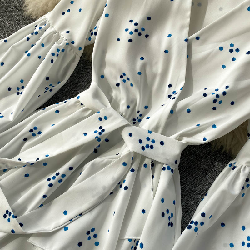 French Dress Goddess Danya White Polka Dot Lace-Up S-XL