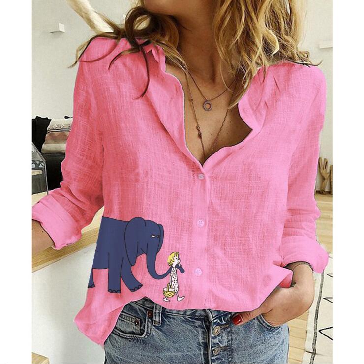Plus Size Ladies Casual Loose Long-Sleeve Linen Shirt