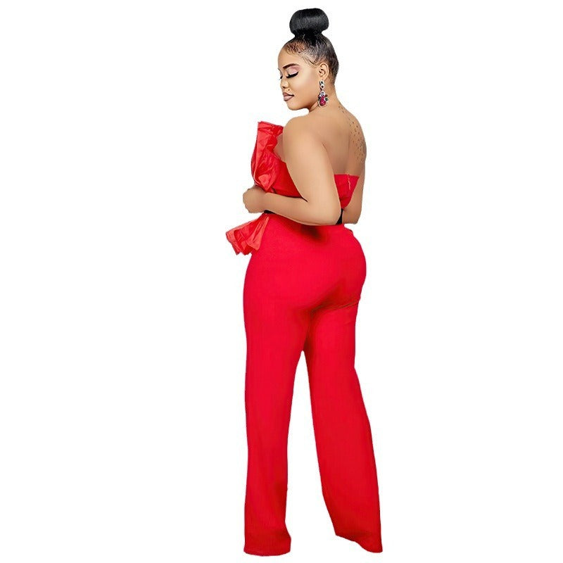Sexy Off Shoulder Solid Color Jumpsuit Sleeveless Casual Suit