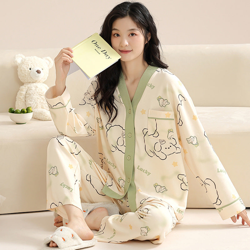 Ensemble pyjama à manches longues en coton pour femme