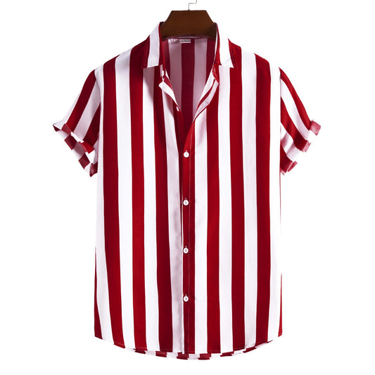 Men's Casual Short-sleeved Printed Striped Shirt