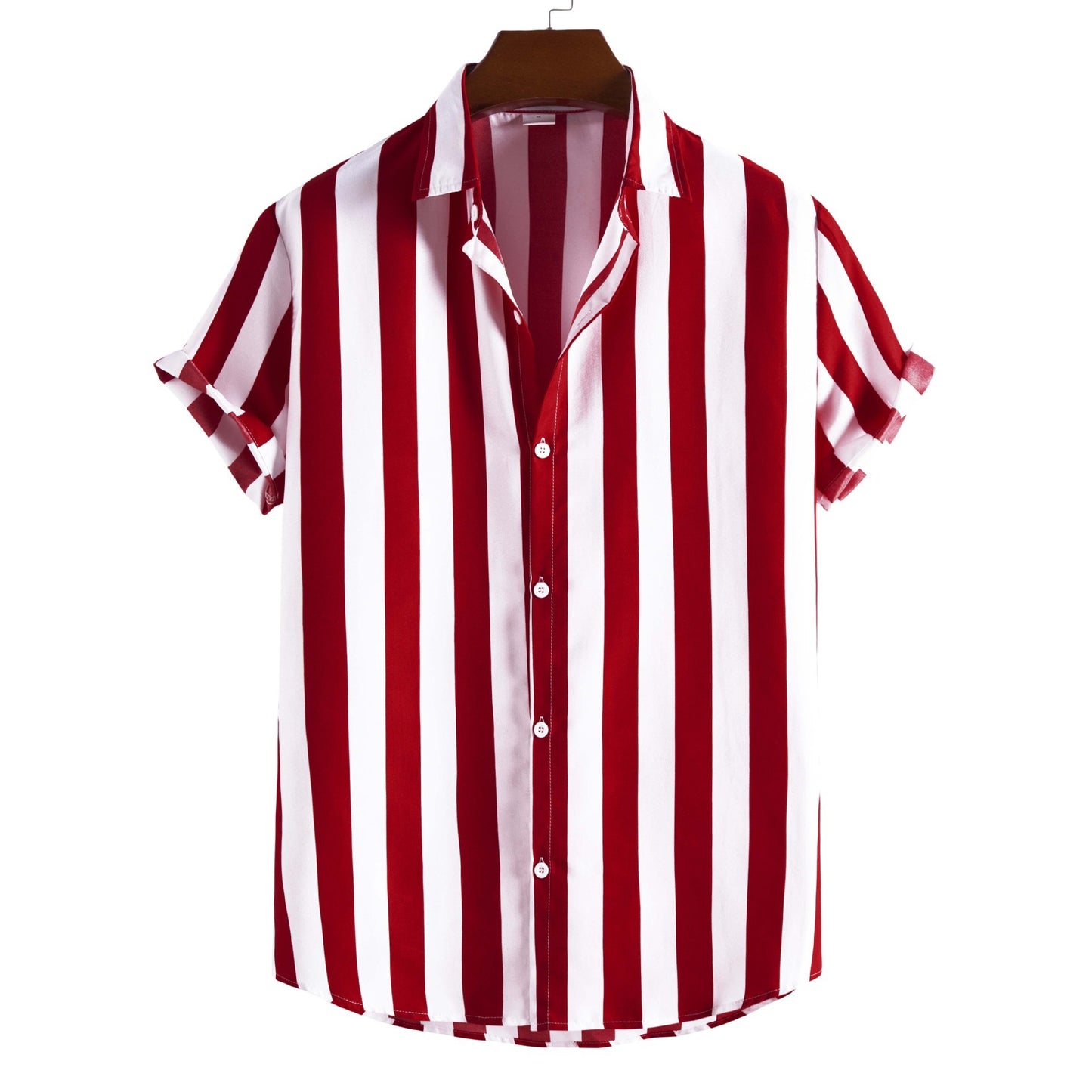 Men's Casual Short-sleeved Printed Striped Shirt