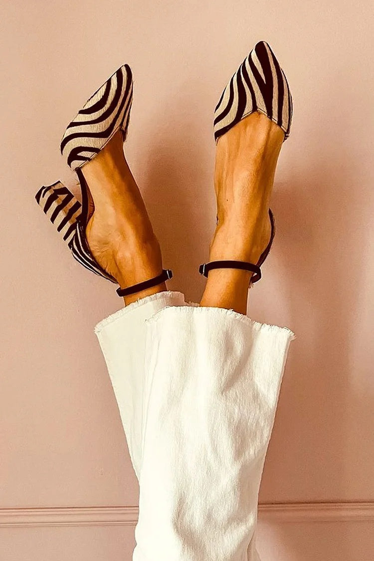 Sandales à talons hauts bout pointu imprimé zèbre pour femme